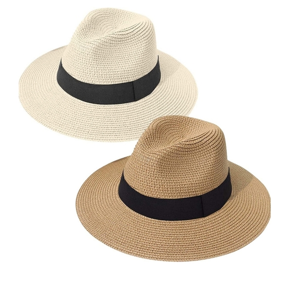 Womens Straw Hat Panama Roll up Fedora Sun hat